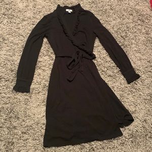 Gap black cotton wraparound dress, long sleeve women's large